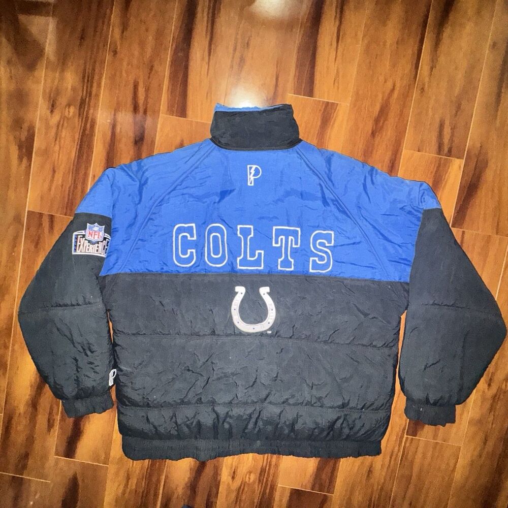 Vintage Pro Player Indianapolis Colts Puffer Jacket NFL XL Blue Black Horseshoe